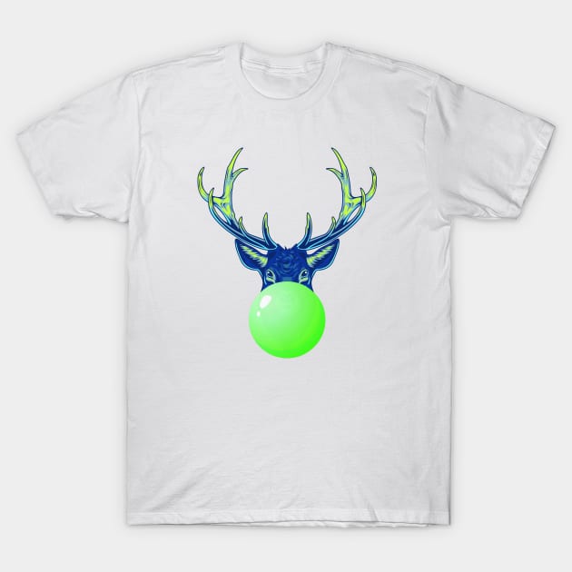 Green Bubblegum Reindeer T-Shirt by 1001Kites